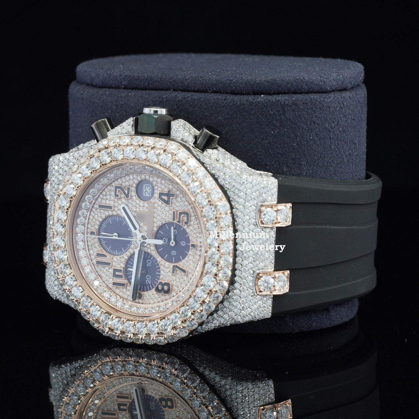 Luxury Moissanite Iced Out Watch For Rapper Automatic Rubber Belt With Strap Third