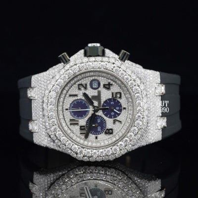 Luxury Moissanite Iced Out Watch For Rapper Automatic Rubber Belt With White Gold Color White