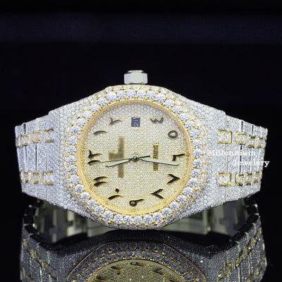 Luxuries Moissanite Iced Out Arabic Numericals Automatic Watch Yellow