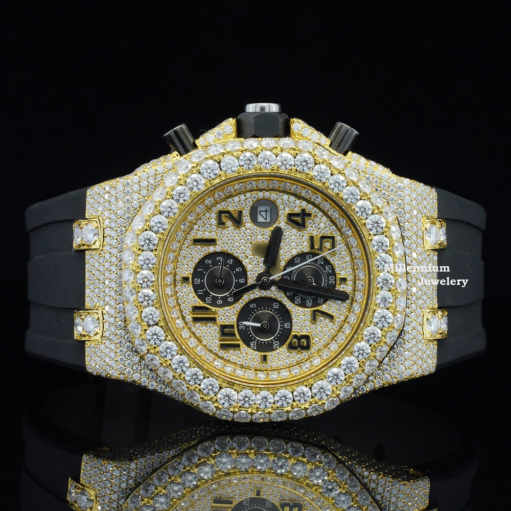 Iced Out Moissanite Rubber Belt Chronograph Wrist Automatic Watch First