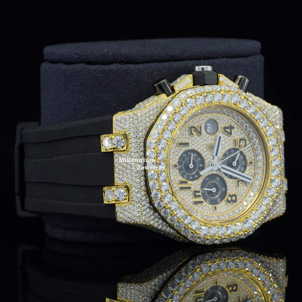 Iced Out With Rubber Belt Chronograph Wrist Automatic Moissanite Watch Second