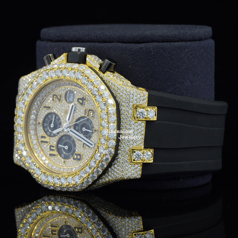 Iced Out Moissanite Rubber Belt Chronograph Wrist Automatic Watch Third