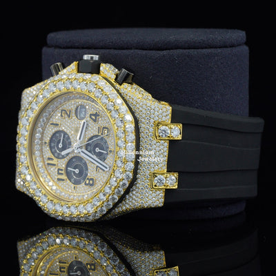 Iced Out Moissanite Rubber Belt Chronograph Wrist Automatic Watch Third