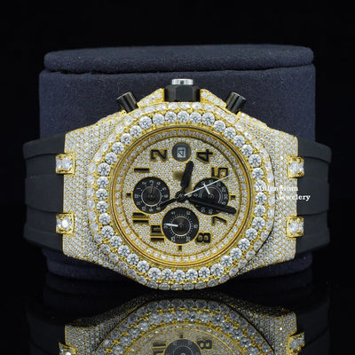 Iced Out Moissanite Rubber Belt Chronograph Wrist Automatic Watch Fifth