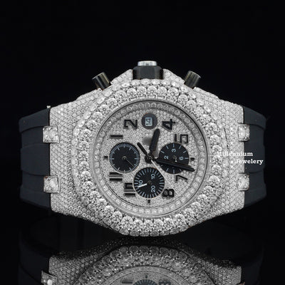 Luxuries Iced Out Moissanite Chronograph Black Dial Hip Hop Watch White