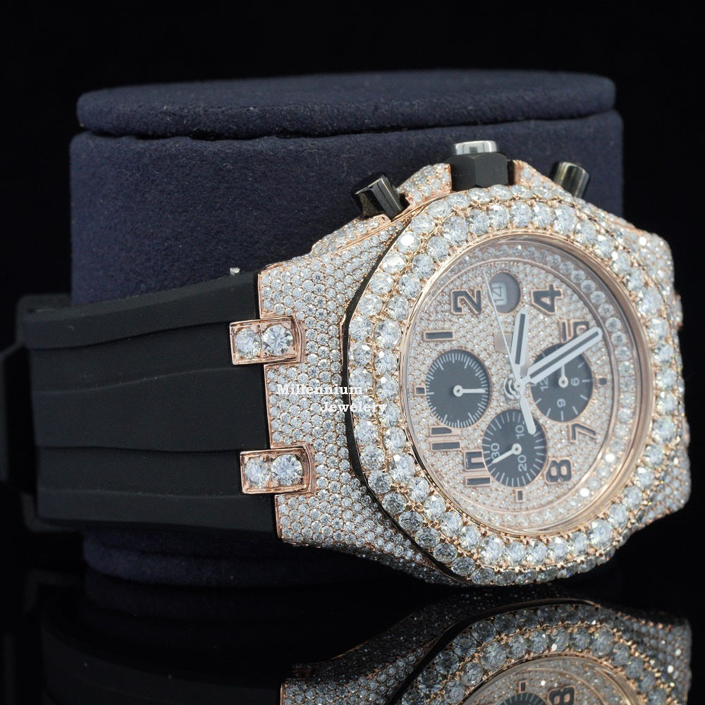 Luxuries Iced Out Moissanite Chronograph Black Dial Hip Hop Watch Second