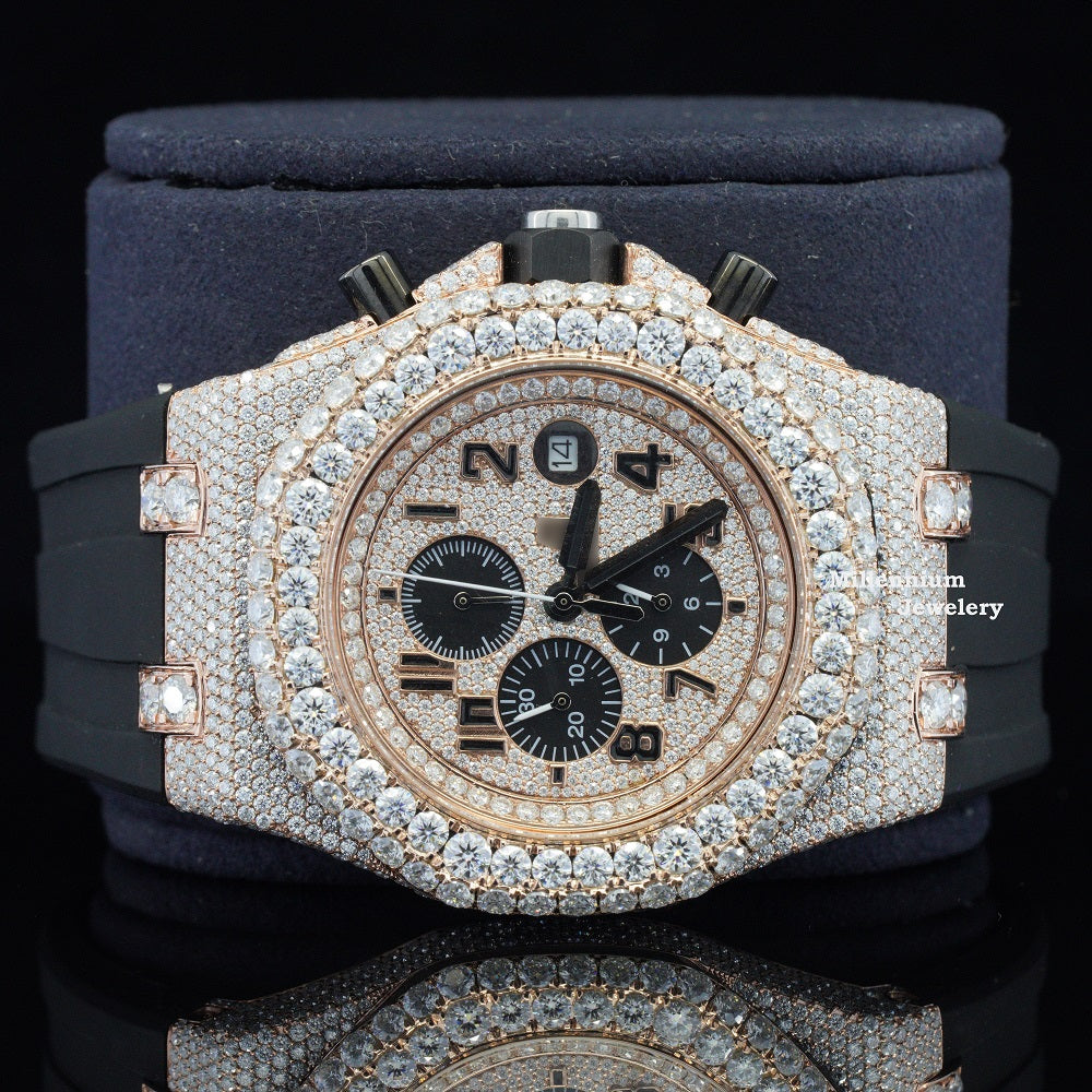 Luxuries Iced Out Moissanite Chronograph Black Dial Hip Hop Watch Fifth