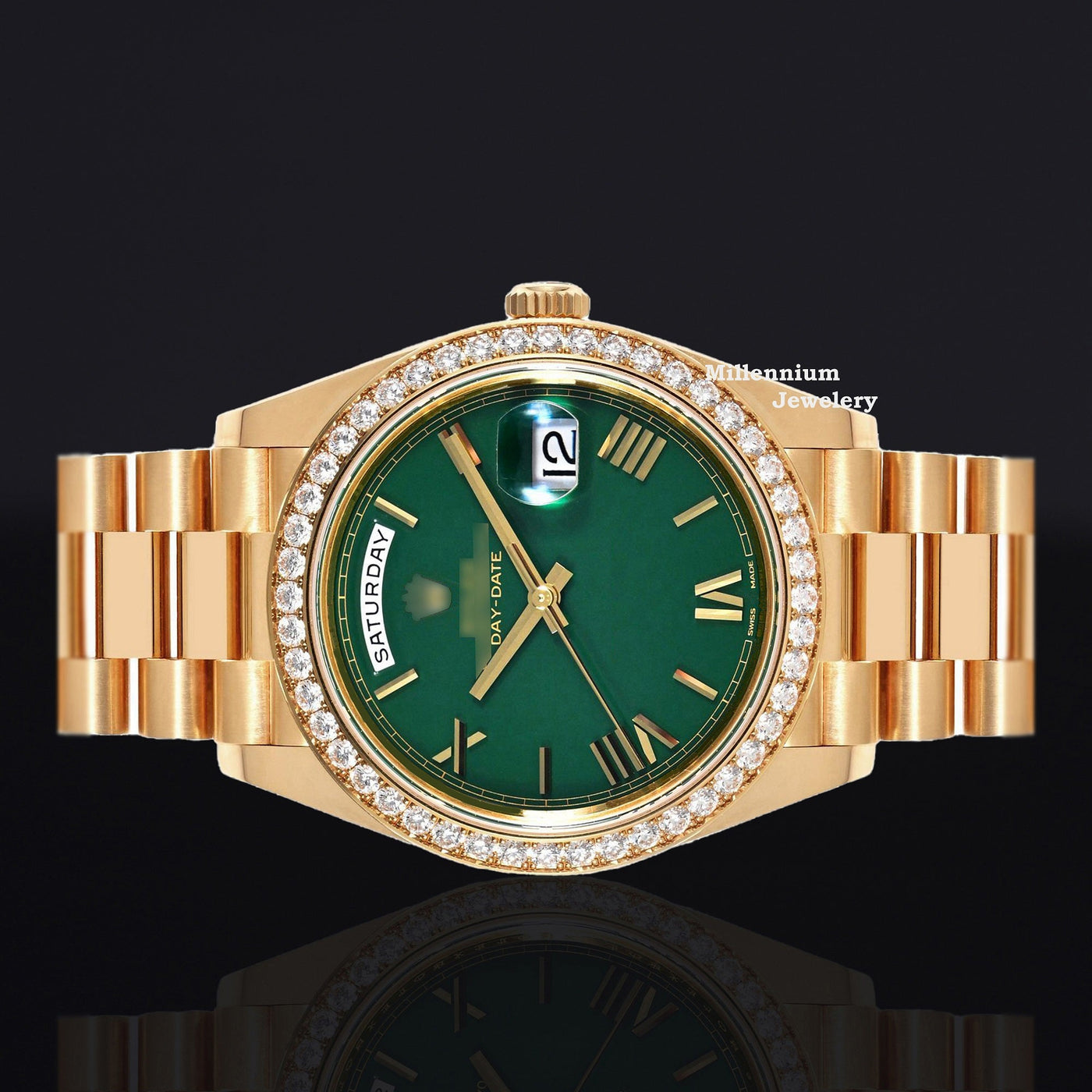 Graceful Green Dial Automatic Moissanite Diamond Watch Second