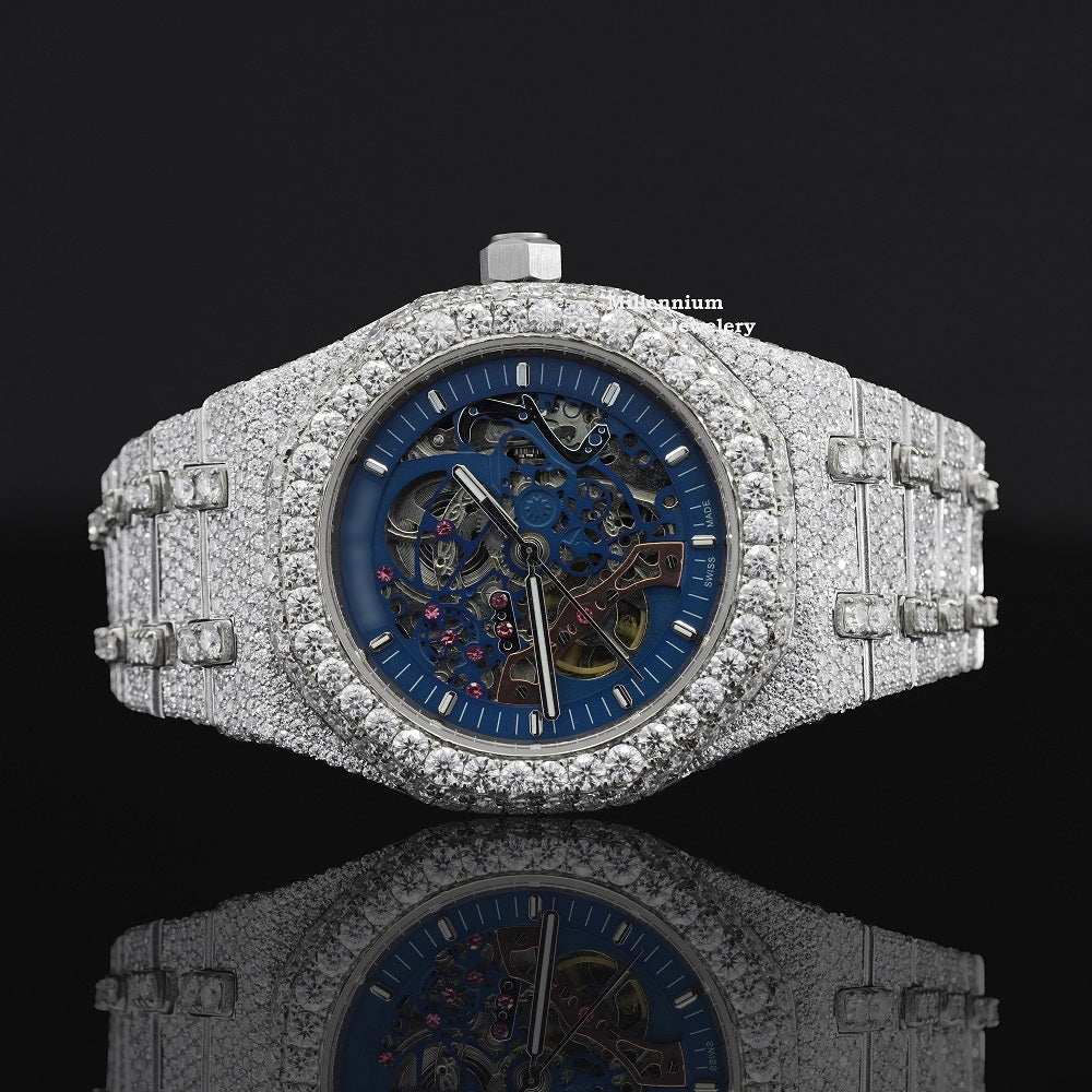 Fashionable Moissanite Watch Diamond Iced Out Automatic Movement White