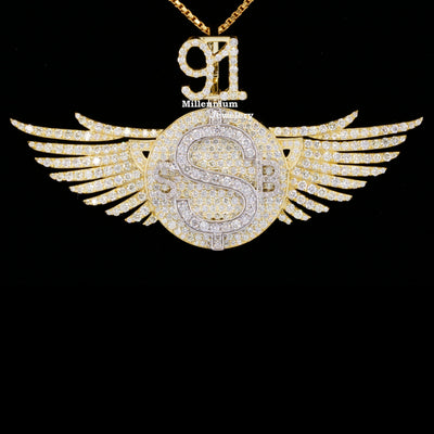 Custom Classic S Moissanite Round Diamond Hip Hop Pendant In Wing Logo Fifth