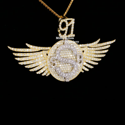 Custom Classic S Moissanite Round Diamond Hip Hop Pendant In Wing Logo Seven