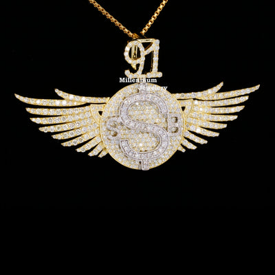 Custom Classic S Moissanite Round Diamond Hip Hop Pendant In Wing Logo Eight