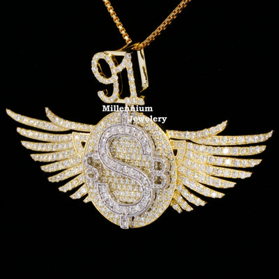 Custom Classic S Moissanite Round Diamond Hip Hop Pendant In Wing Logo Second