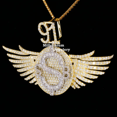 Custom Classic S Moissanite Round Diamond Hip Hop Pendant In Wing Logo Third