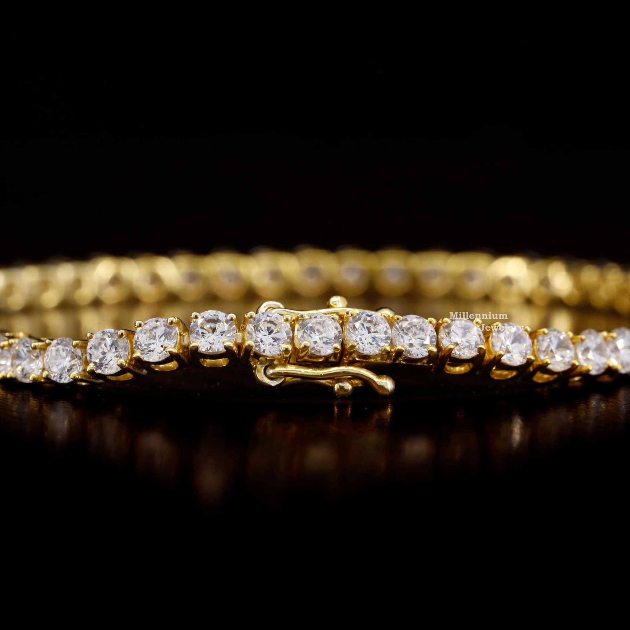 Round VVS Moissanite Tennis Bracelet with two tone side gold clasp
