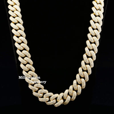 Gold Elegant Mens Cuban Link Chain Studded With Moissanite Diamond With Long