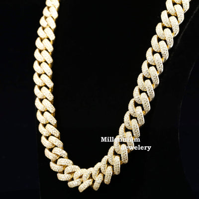 Gold Elegant Mens Cuban Link Chain Studded With Moissanite Diamond With Heavy Quality