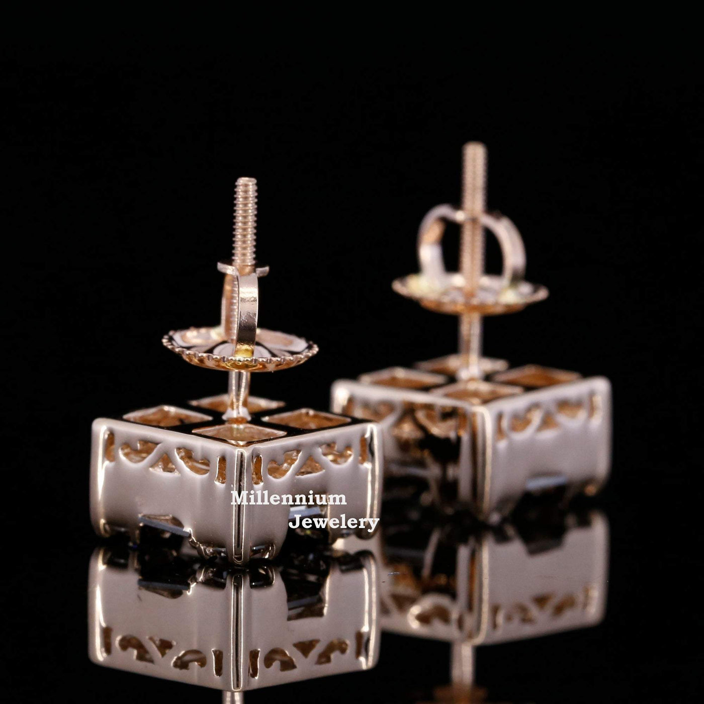 Elegant Round and Baguette Square Screw Moissanite Diamond Men Earring Five