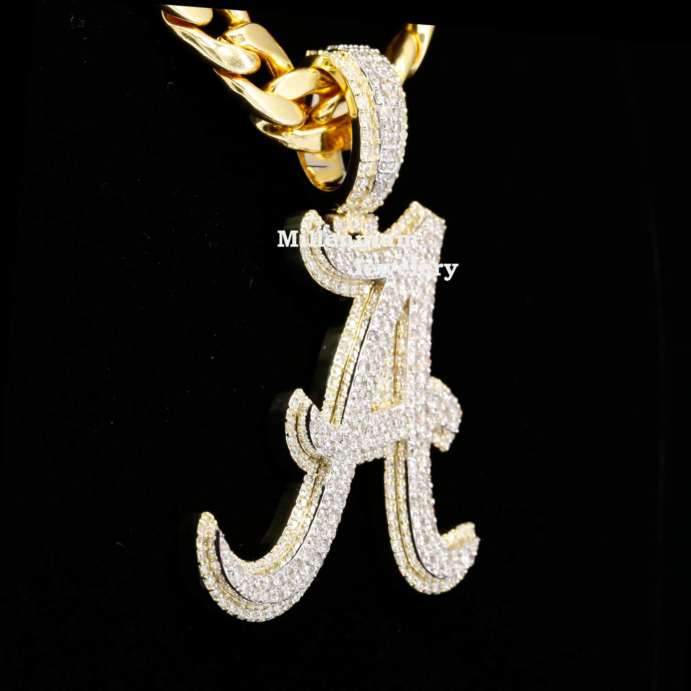 Custom A Initial Fancy Moissanite Diamond Iced Out Hip Hop Pendant Third