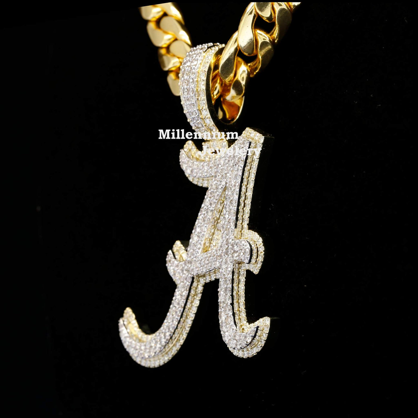 Custom A Initial Fancy Moissanite Diamond Iced Out Hip Hop Pendant Fifth