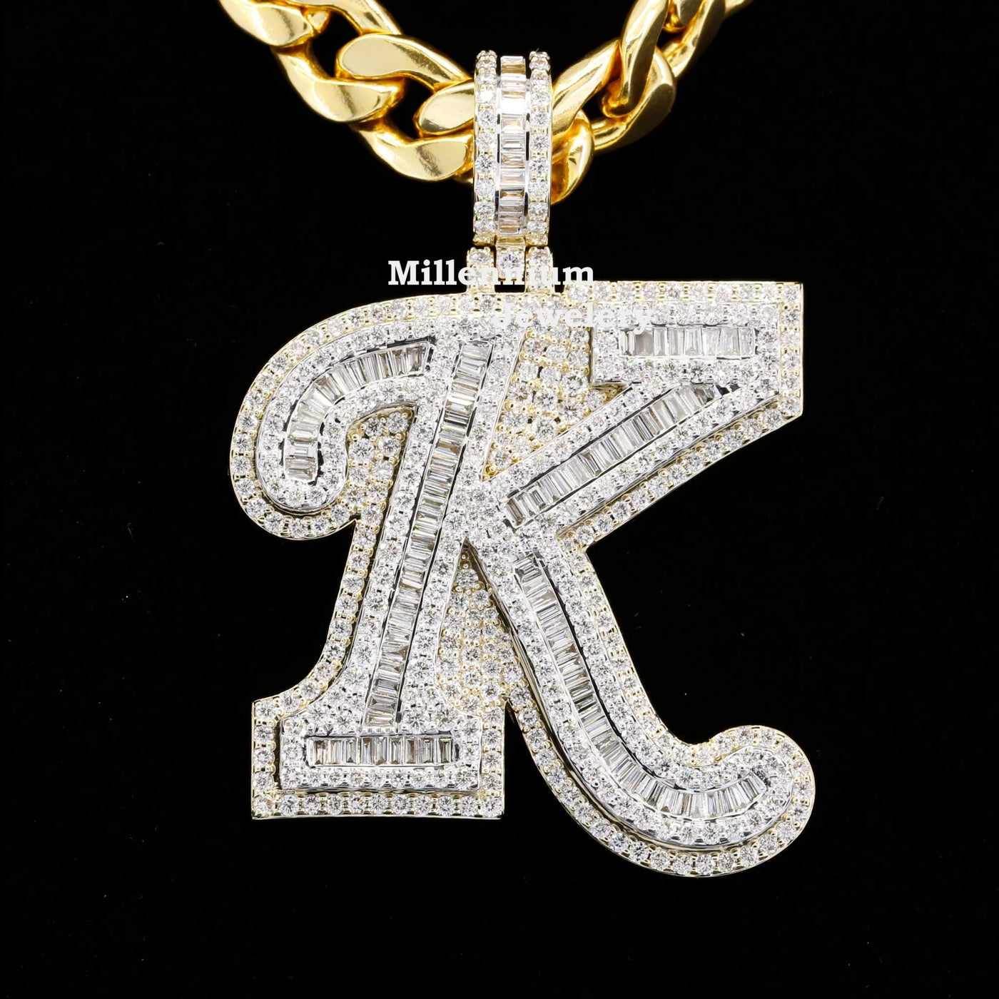 Custom K Initial Moissanite Diamond Fancy Iced Out Hip Hop Pendant Third