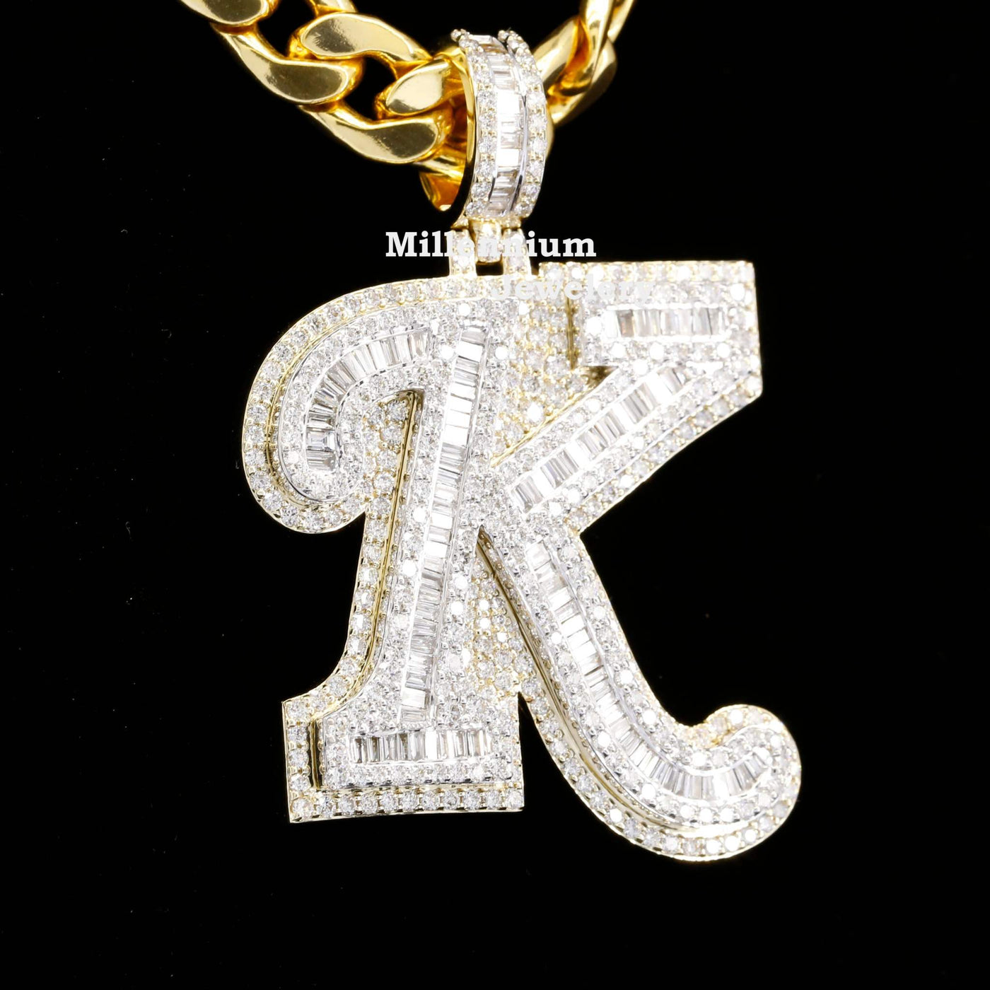 Custom K Initial Moissanite Diamond Fancy Iced Out Hip Hop Pendant Forth