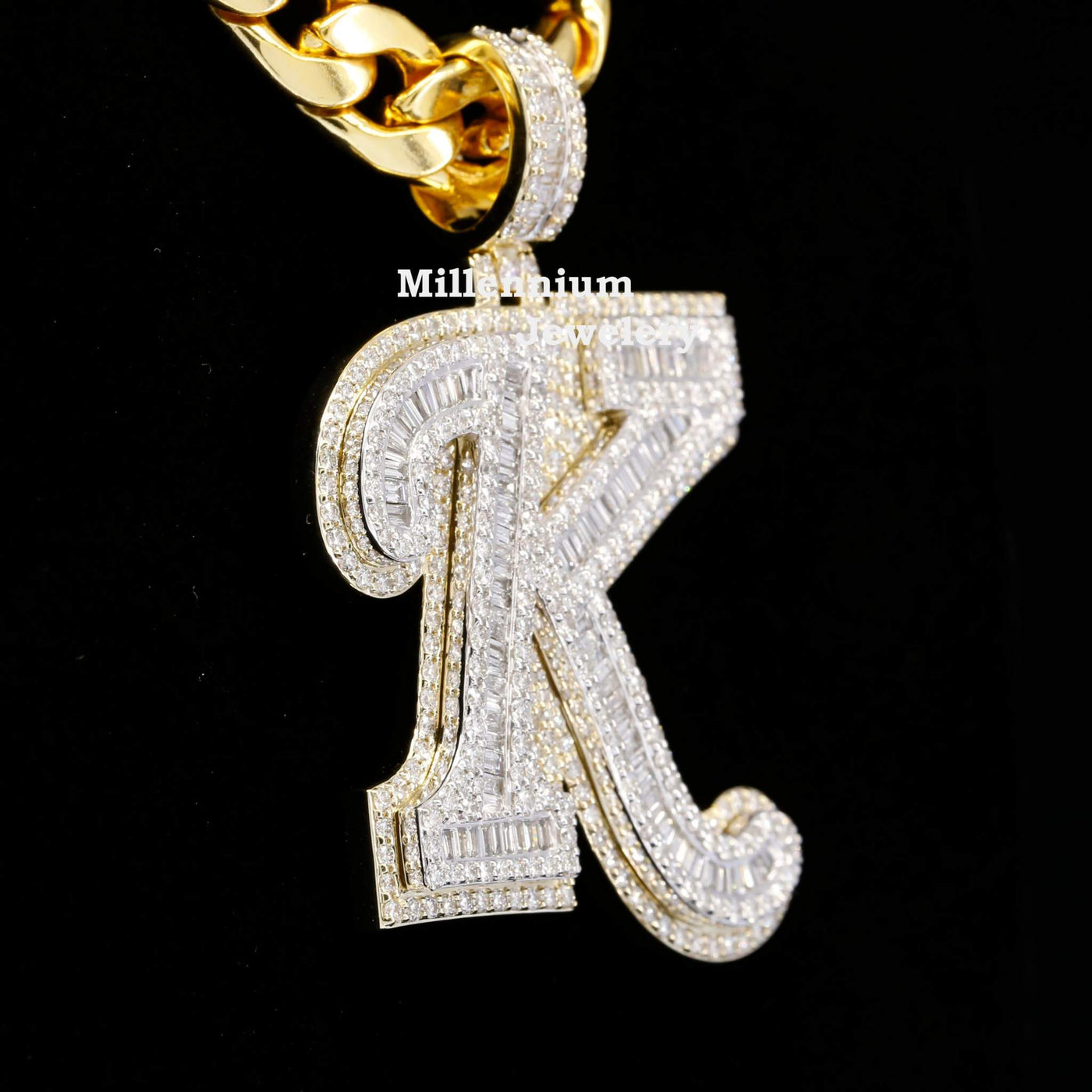 Custom K Initial Moissanite Diamond Fancy Iced Out Hip Hop Pendant FIfth