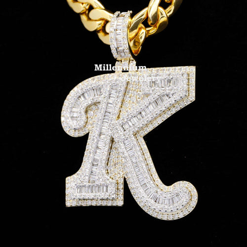 Custom K Initial Moissanite Diamond Fancy Iced Out Hip Hop Pendant