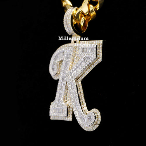 Custom K Initial Moissanite Diamond Fancy Iced Out Hip Hop Pendant