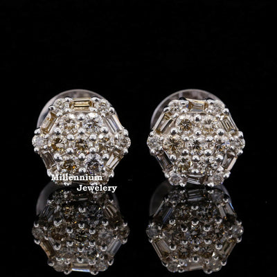 Elegant Round and Baguette Flower Screw Moissanite Diamond Men Earring First