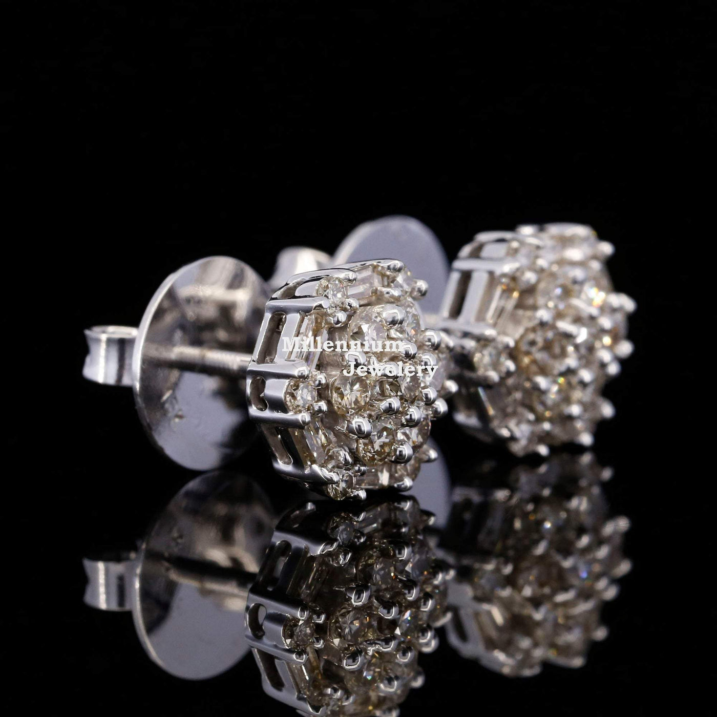 Elegant Round and Baguette Flower Screw Moissanite Diamond Men Earring Fourth