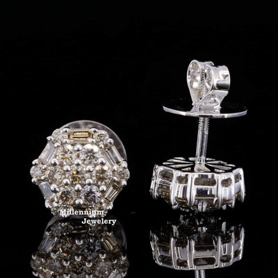 Elegant Round and Baguette Flower Screw Moissanite Diamond Men Earring Third