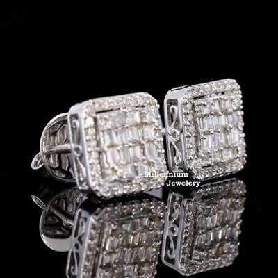 Fabulous Round and Baguette Screw Back Moissanite Diamond Men Earring Second