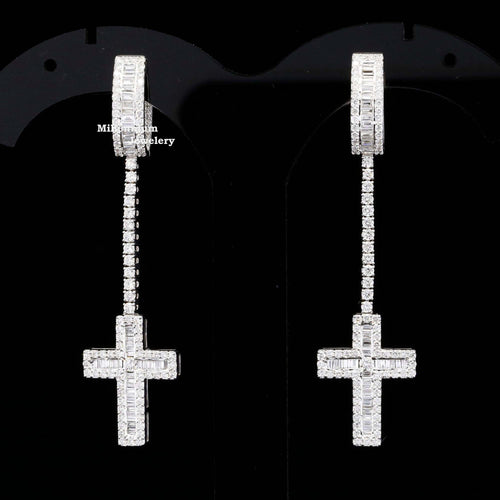 Drop Dangle Round Baguette Hip Hop Style Moissanite Diamond Earring