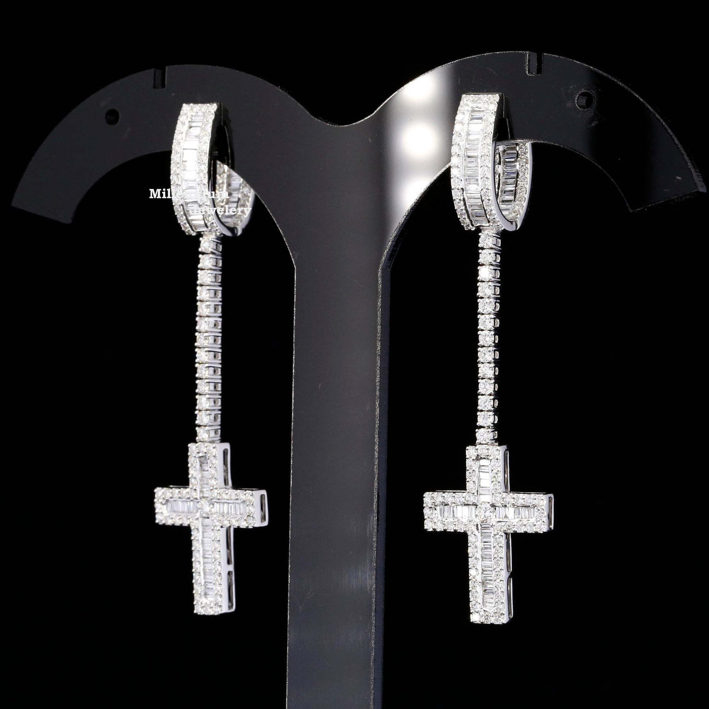 Drop Dangle Round Baguette Hip Hop Style Moissanite Diamond Earring Second