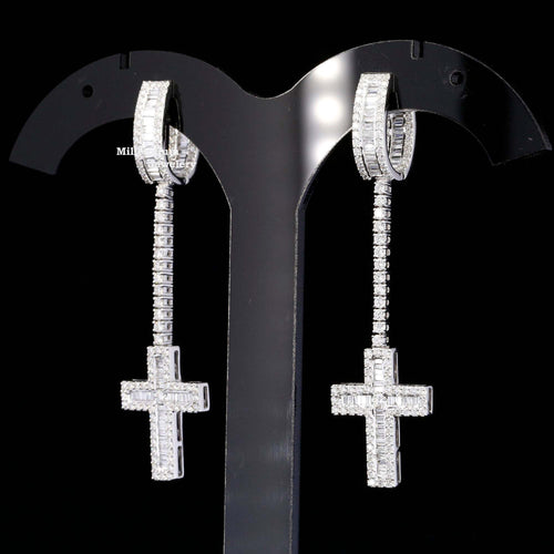 Drop Dangle Round Baguette Hip Hop Style Moissanite Diamond Earring