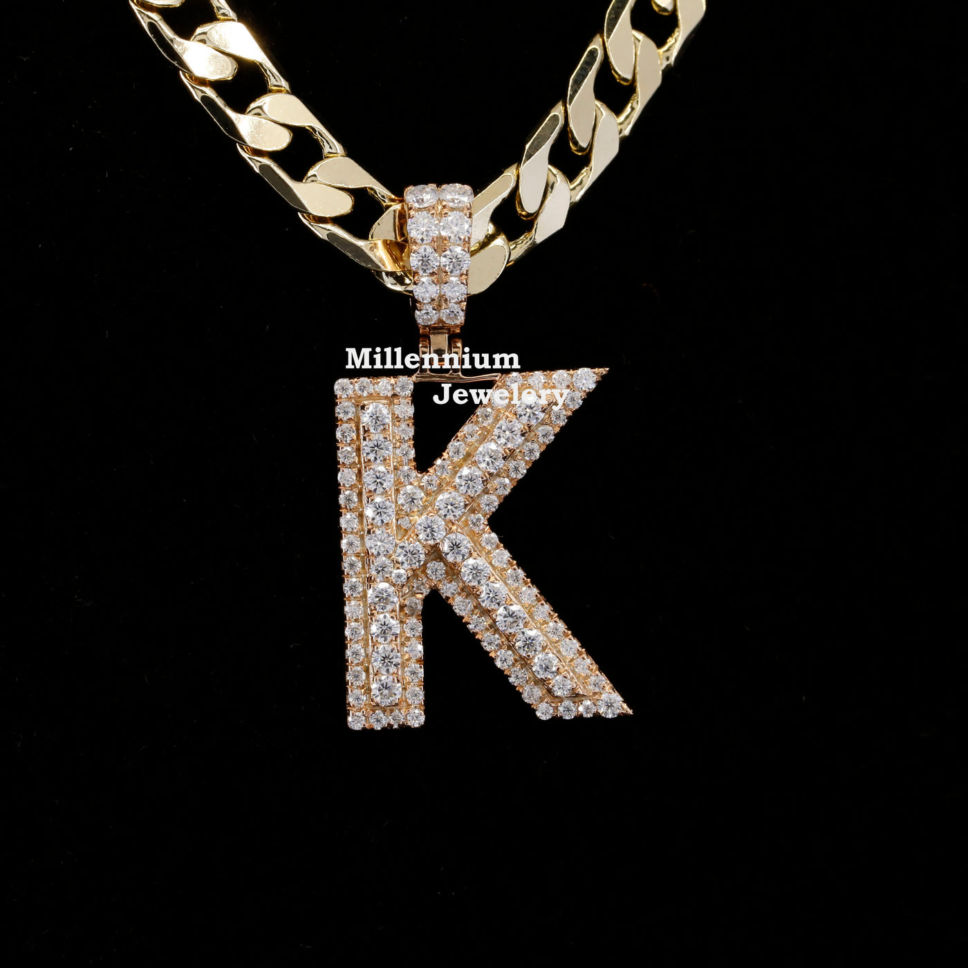 Custom K Initial Moissanite Diamond In Round Shape Hip Hop Pendant Seven