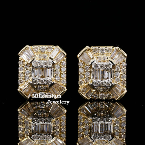 Amazing Round And Baguette Moissanite Diamond Hip Hop Style Earring