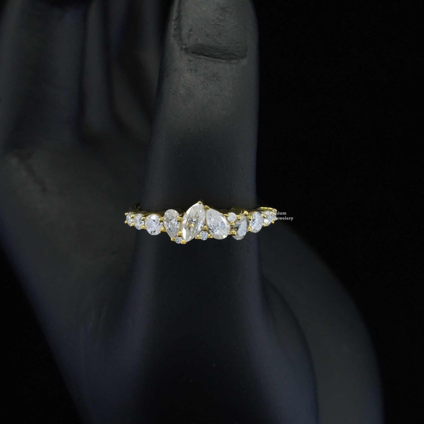 1.2ct Pear And Round Moissanite Band For Women