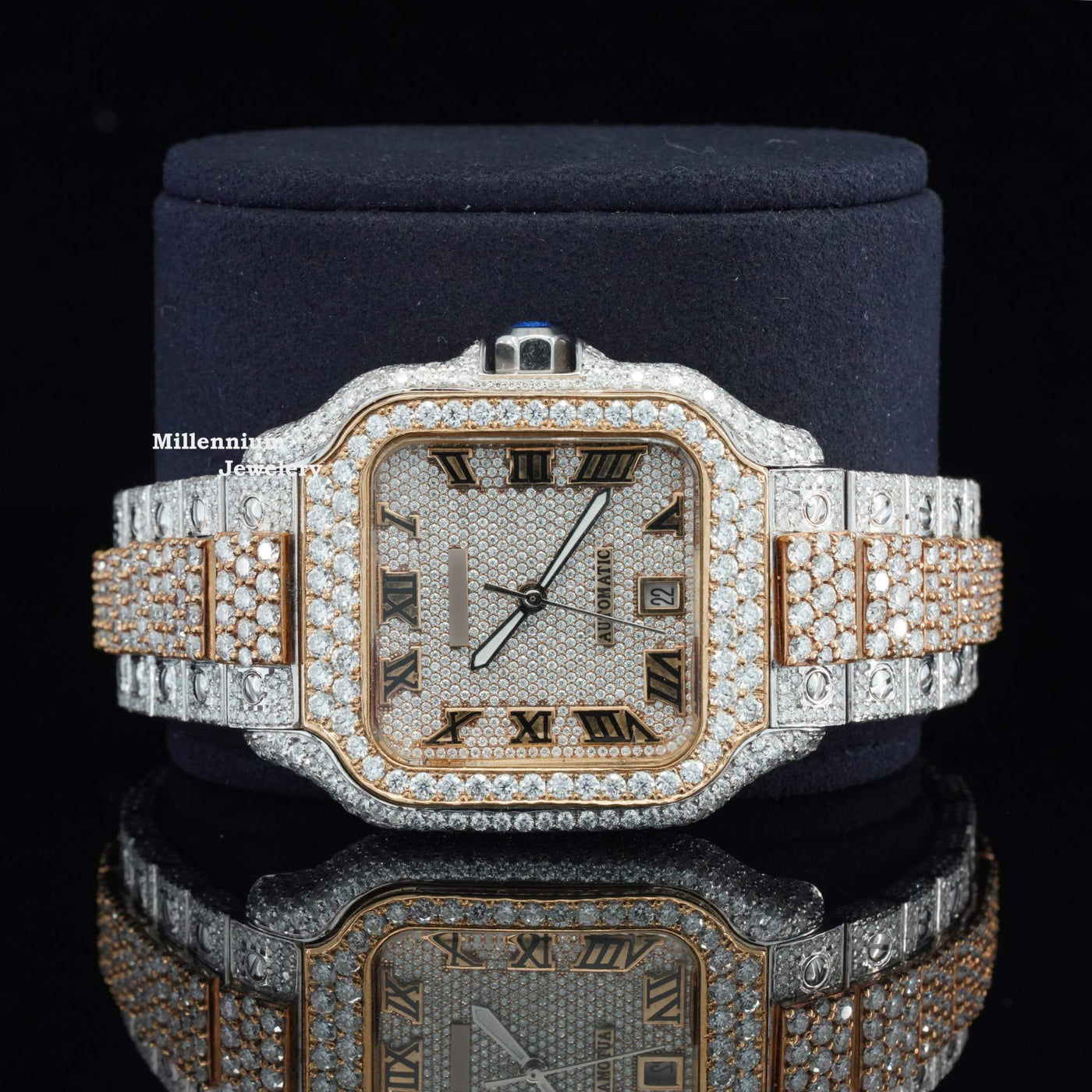 Awesome Moissanite Diamond Iced Out Swiss Movement Watch With Rose Gold Color