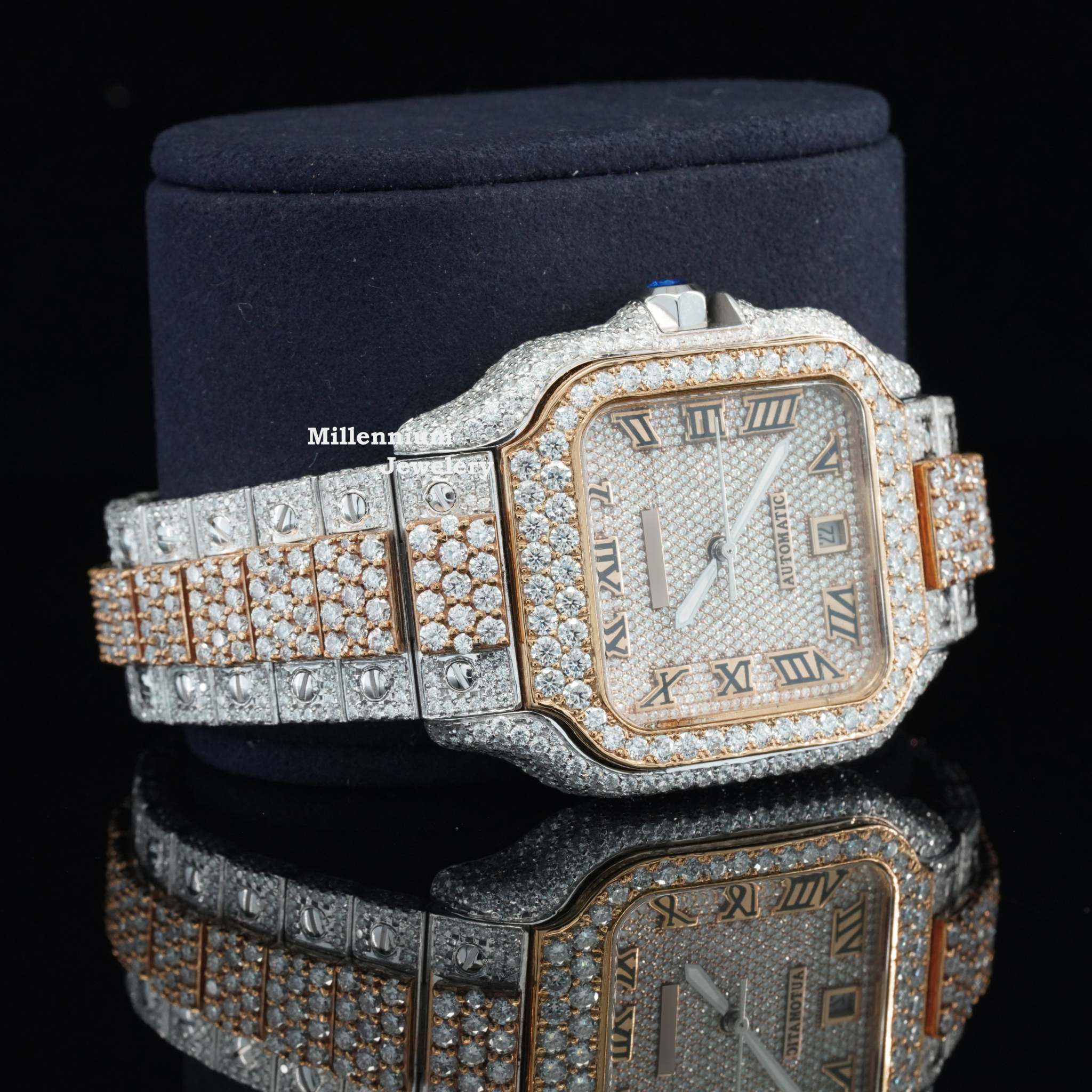 Awesome Iced Out Moissanite Watch For Men Sapphire Crystal Glass With Diamond Body