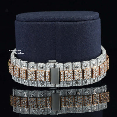 Awesome Moissanite Diamond Iced Out Swiss Movement Watch With Diamond Strap Lock