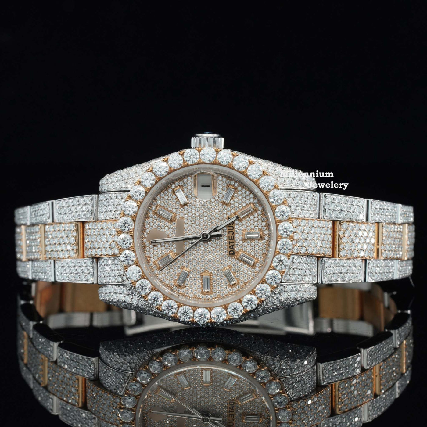 Moissanite Diamond Two Color Tone Iced Out Automatic Watch With Diamond Dial