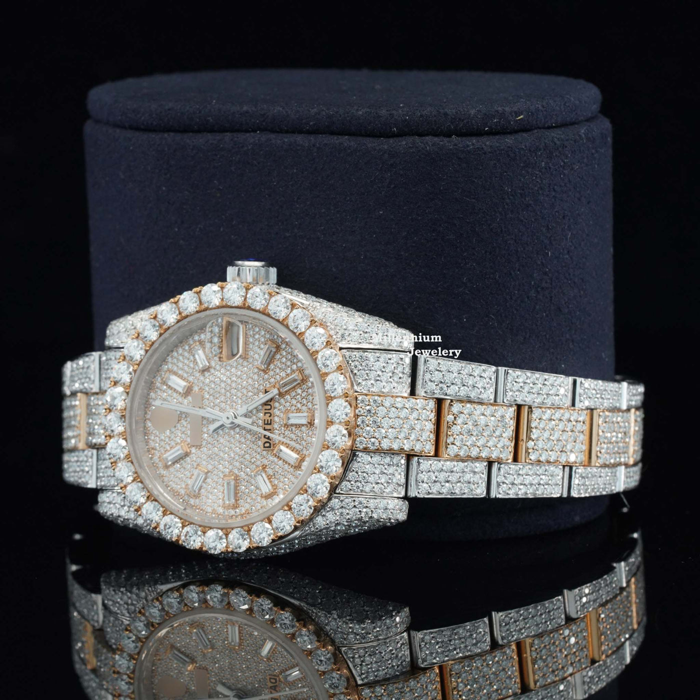 Moissanite Diamond Two Color Tone Iced Out Automatic Watch With Diamond Strap