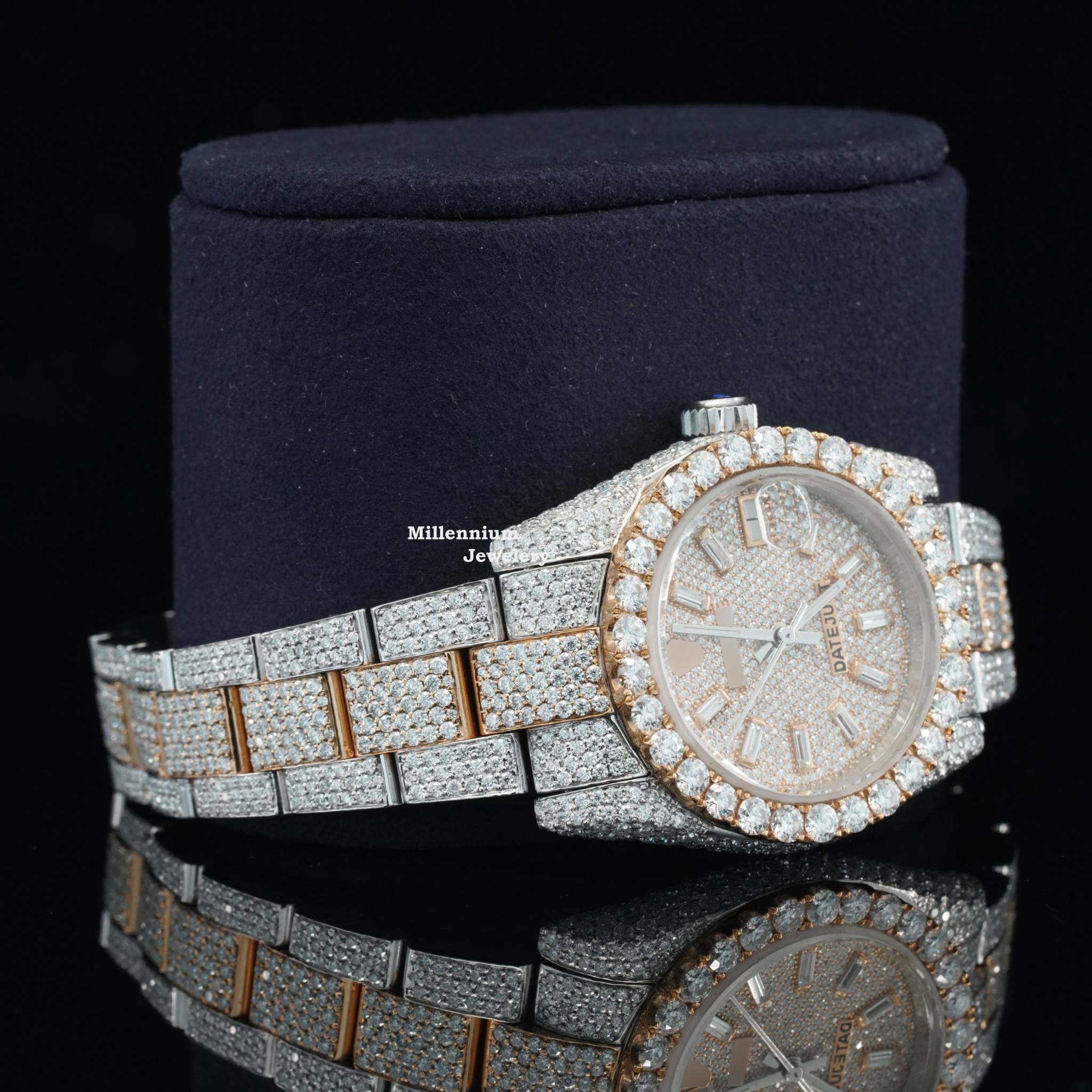 Moissanite Watch Two Color Tone Iced Out Automatic Watch With Diamond Body