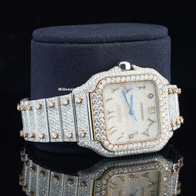 Arabian Number Iced Out Automatic Moissanite Diamond Watch With Diamond Dial