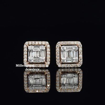 Beautiful Look Round and Baguette Screw Moissanite Diamond Men Earring Fourth