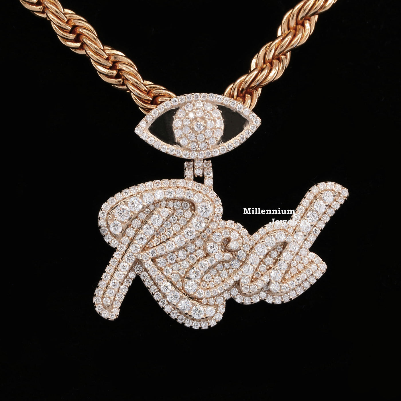 RED Name Moissanite Round Cut Diamond Stylish Hip Hop Pendant With EYE Fifth