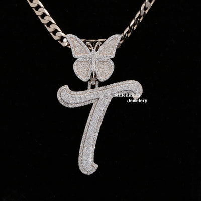 T With Butterfly Moissanite Diamond Iced Out Hip Hop Style Pendant Fifth