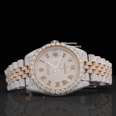 Two Tone Jubilee Bracelet Automatic Iced Out Moisssanite Watch With Diamond Body